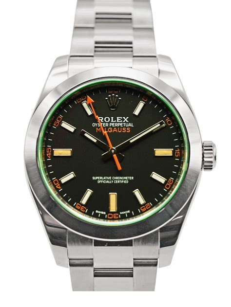 rolex milgauss black dial green crystal|Rolex Milgauss 11640 price.